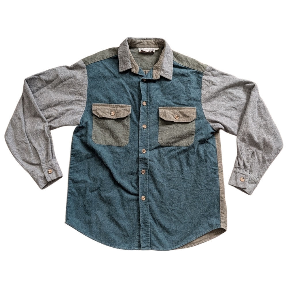 Koolah Australia Ble Gray Green Colorblock Cotton Button-Up Shirt Size Medium